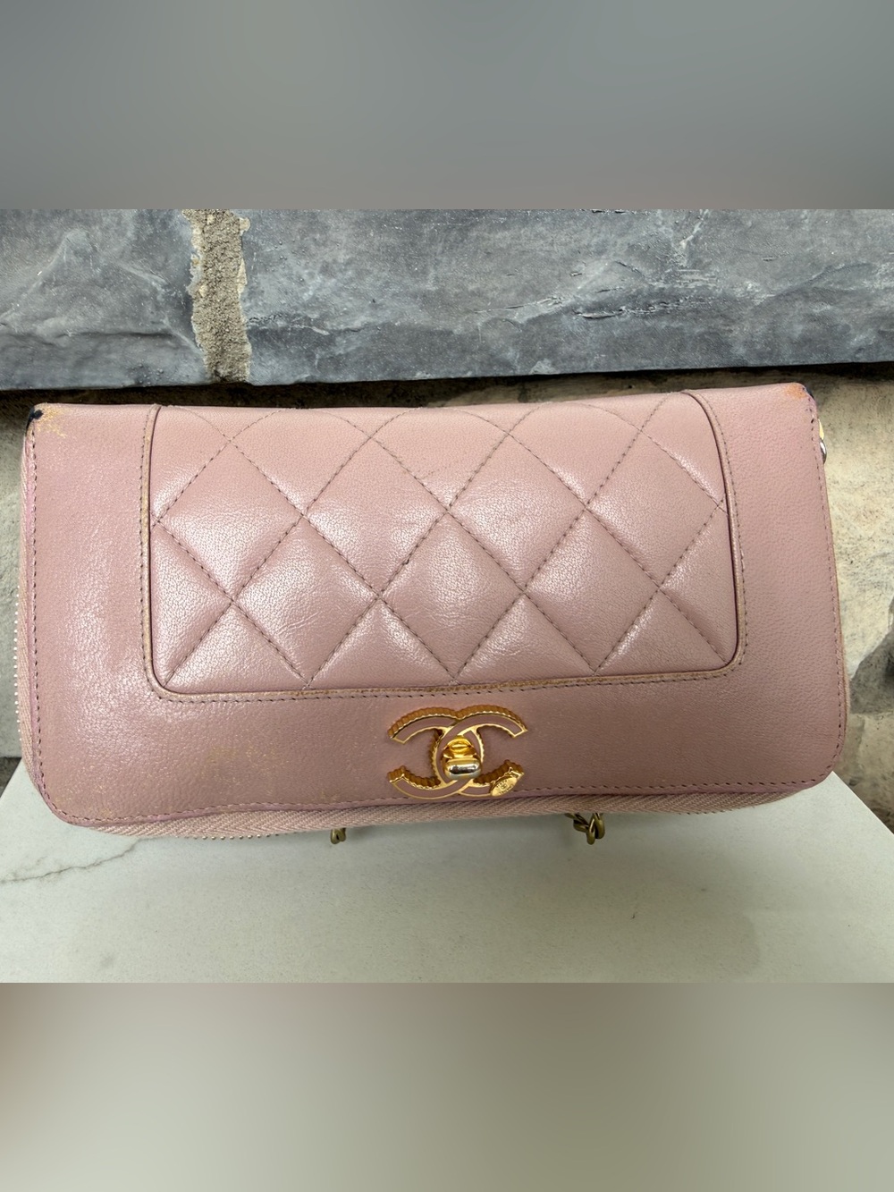 Chanel Mademoiselle Zip Quilted Wallet Pink Lambskin Gold Hardware Authenticated